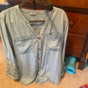 a.n.a Light Blue Denim-Style Button Shirt